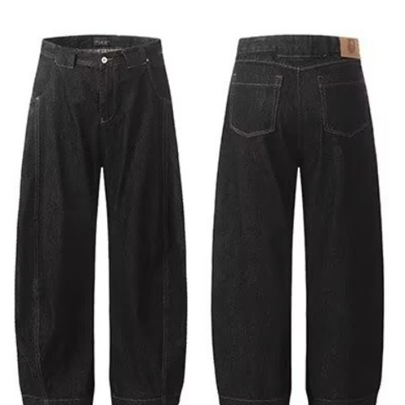 Retro Deconstructed Original Color Wide-Leg Jeans for Women