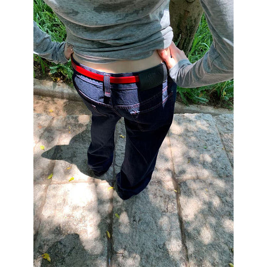 Retro Topstitching Denim Pants - Women's Straight Leg Jeans