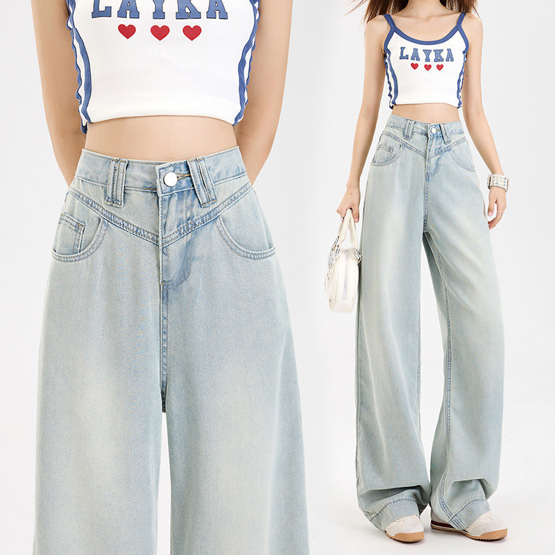 Lycra Tencel Denim Pants for Women - Summer Thin Fit Cool Loose Drape Straight Wide Leg Pants