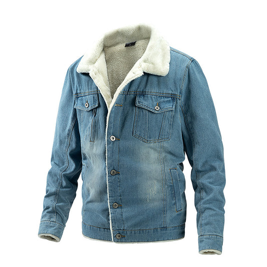 Premium Men's Denim Jacket with Velvet Lining for Autumn and Winter