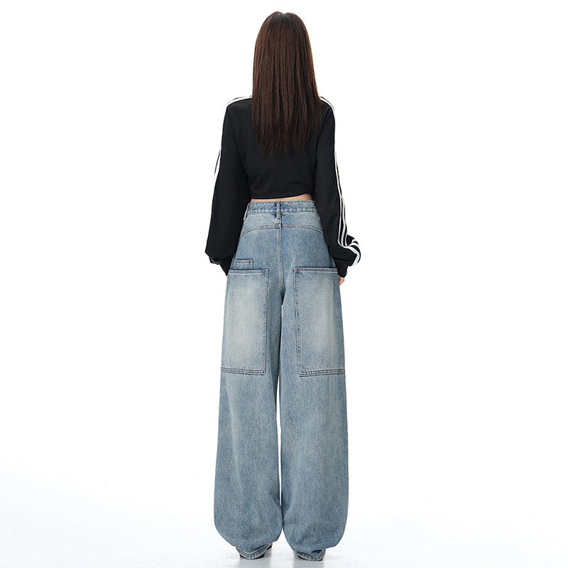Women's Wide Leg Jeans - Loose Fit Straight Leg Floor-Length Pants