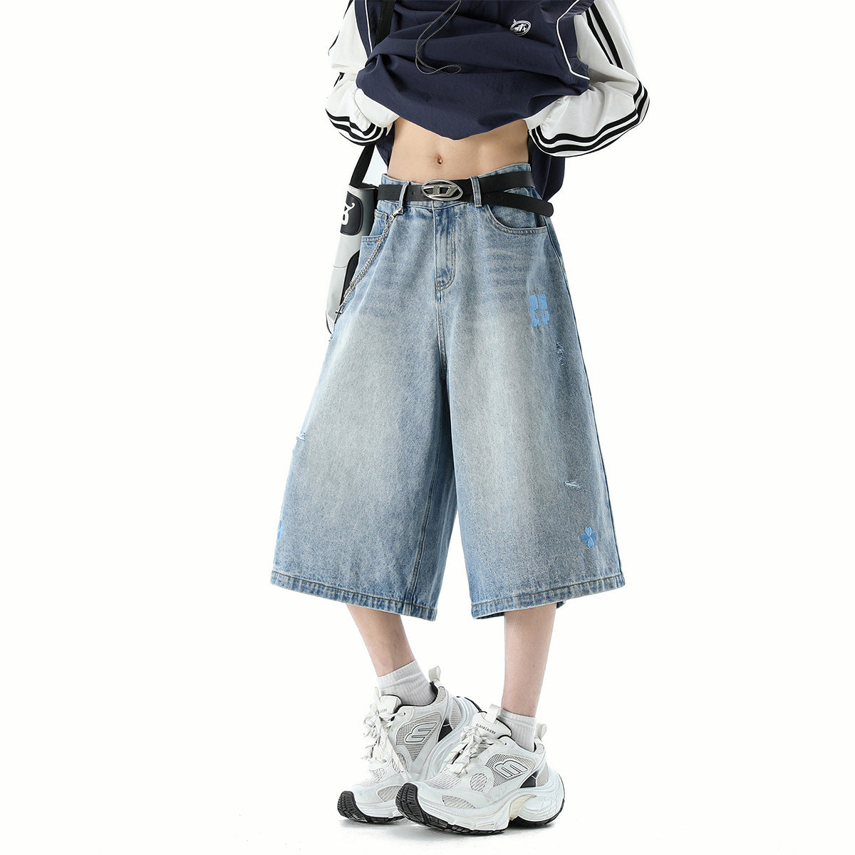 Men's Seven-Quarter Denim Pants - Wide-Leg Flare Loose Slimming Casual Trousers