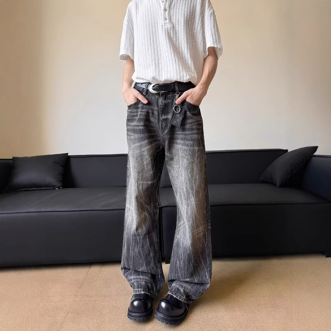 Lightning Pattern Curved Knife Jeans - Retro Vibe Denim Pants