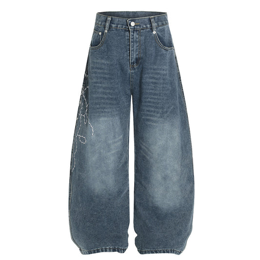 Streetwear High Street Letter Print Slash Denim Trousers