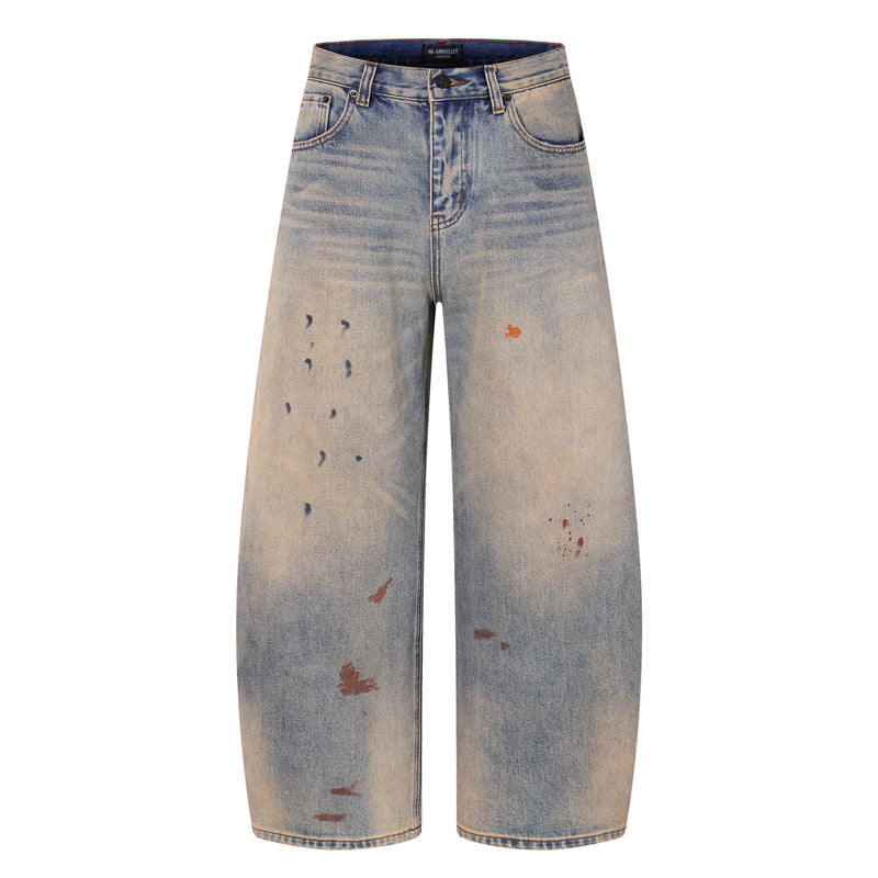 Streetwear Design Spray Painted Knife Pants for Men - Loose Fit Distressed Denim Jeans