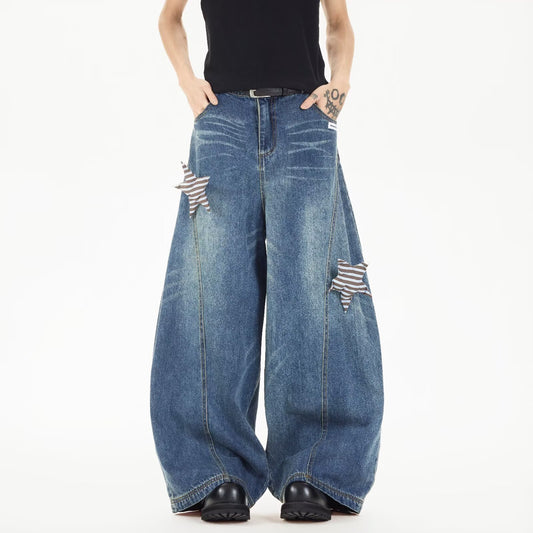 Star Bending Knife Denim Casual Loose Wide Leg Pants
