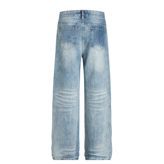 Washed and Ground White Lightning Pattern Jeans