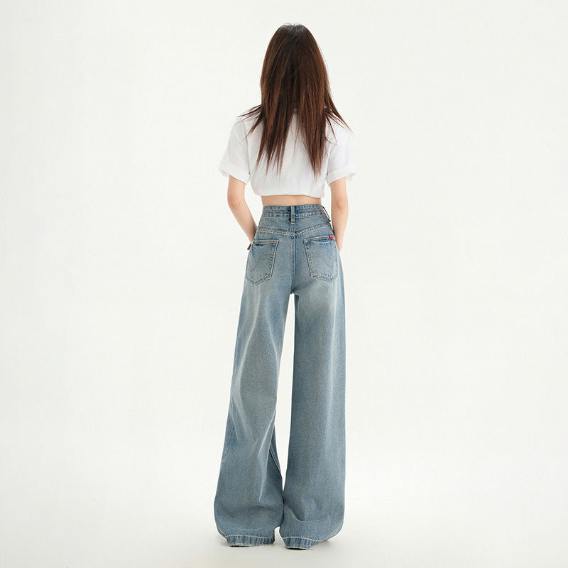 Women's Washed Draped High Waist Wide Leg Jeans