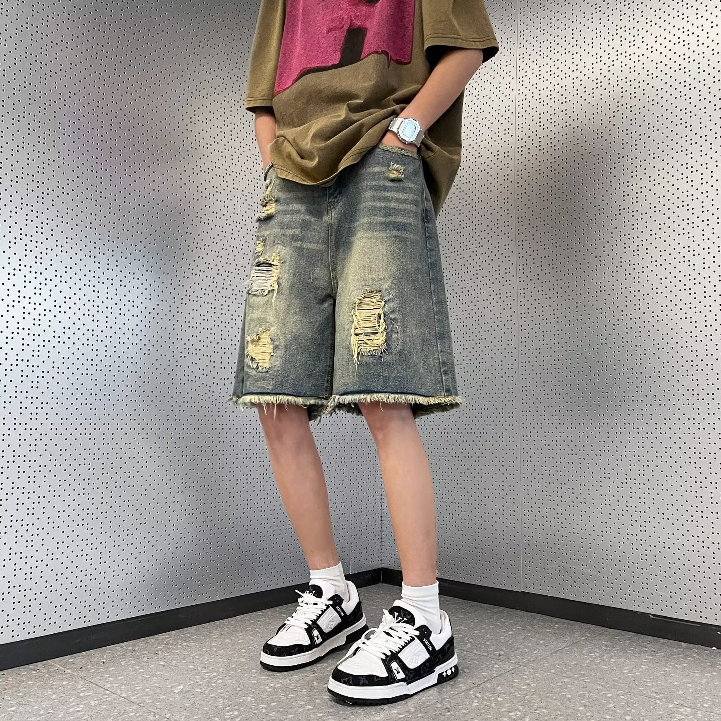 Vintage Distressed Washed Denim Shorts