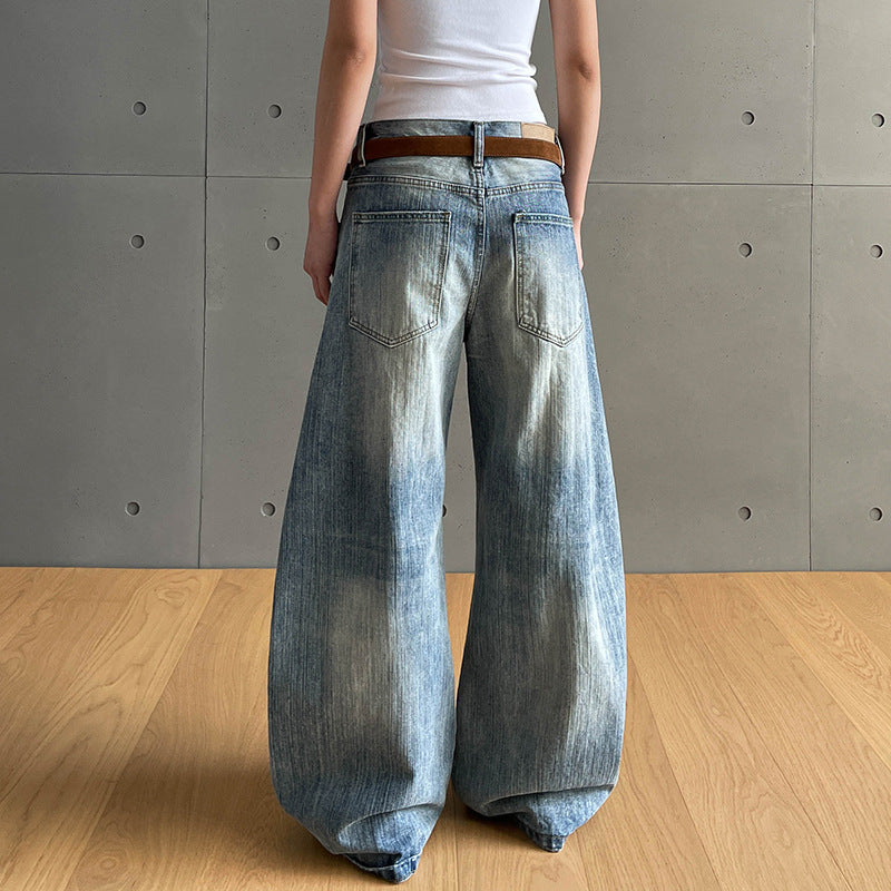 Bamboo Patterned Washed Light Blue Curved Knife Jeans