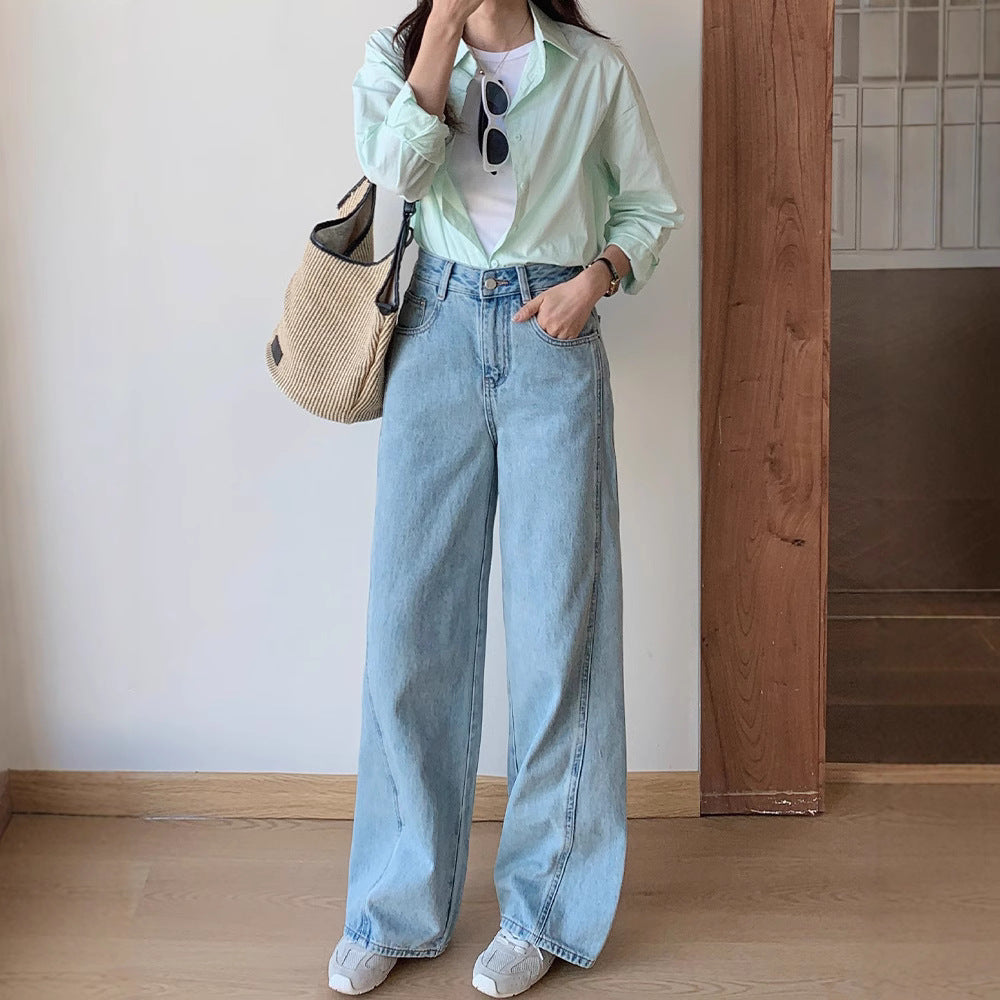 Women’s Original Light Wash Denim Pants - High Waist Wide Leg Design