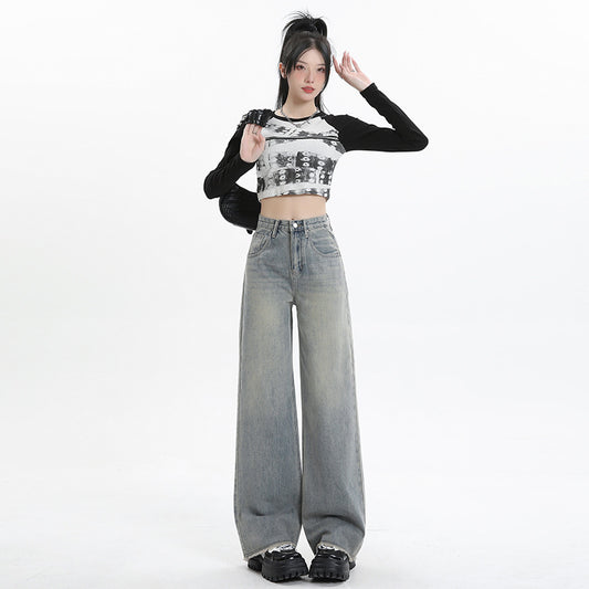 Wide Leg Jeans for Women - High Waist Loose Slimming Frayed Hem Pants