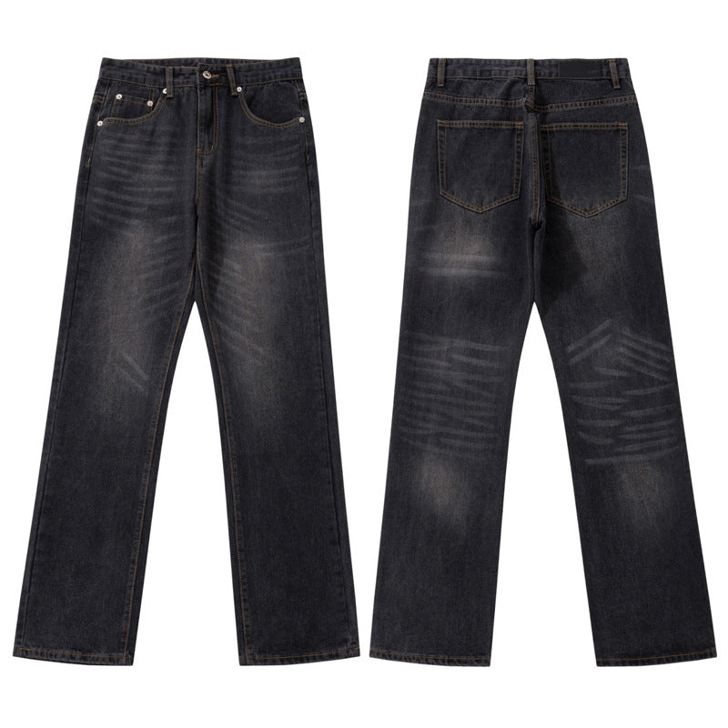 Retro Washed Vintage Casual Denim Pants for Men - Straight Leg, Multi-Purpose Slim Fit