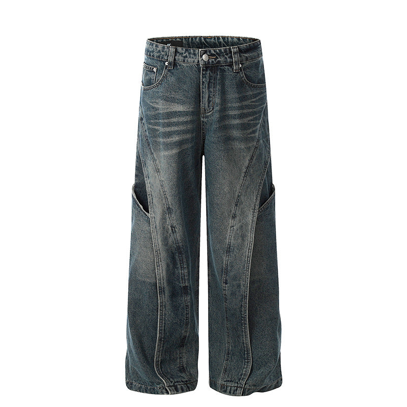 Premium Deconstructing Washed Curved Knife Jeans