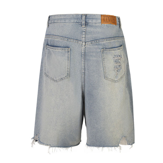 Drill Nail Hole Denim Shorts - Premium Japanese Craftsmanship