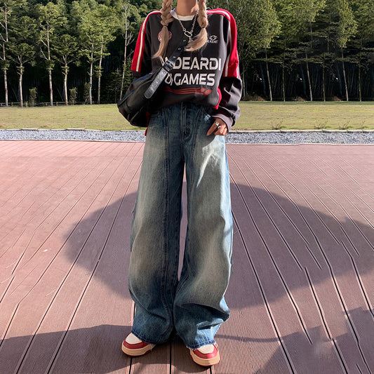 Women's Unique Design Scythe High Waist Wide Leg Denim Pants