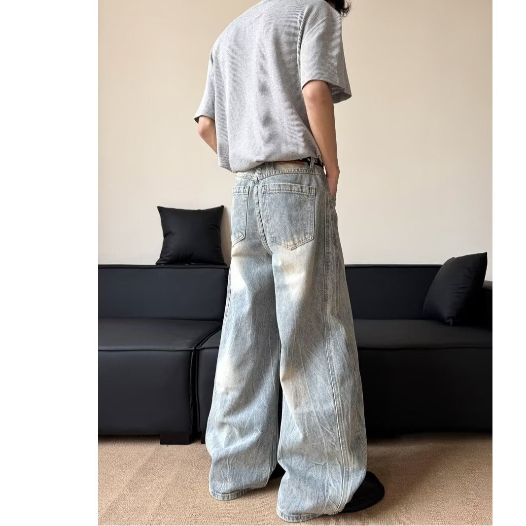 Loose Wide Leg Denim Pants – Curved Knife Design