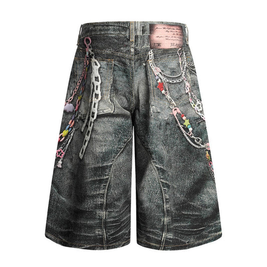 Premium 3D Chain Printed Denim Shorts