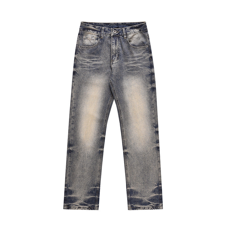 Washed Yellow Mud Dyed Loose Straight Leg Jeans
