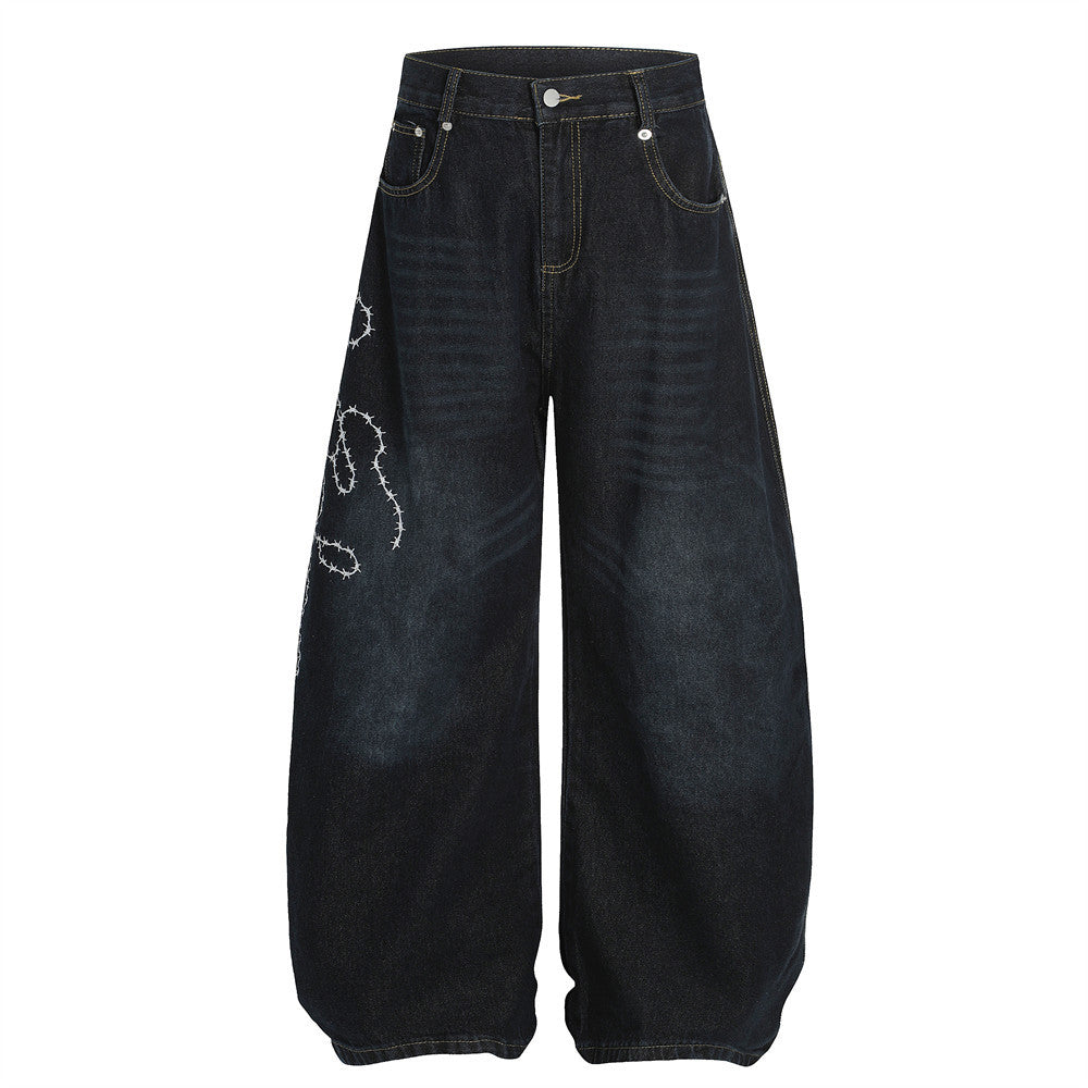 Streetwear High Street Letter Print Slash Denim Trousers