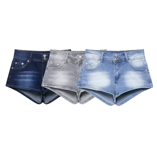 Casual Low-Waisted Buckle Denim Shorts for Women