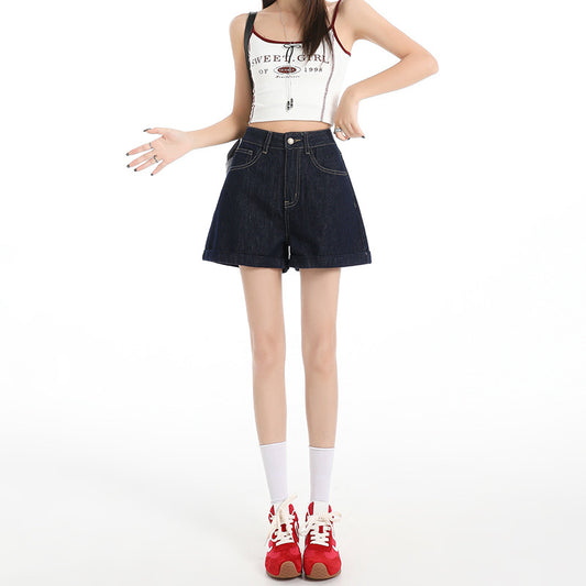 Denim Blue High-Waisted Jeans Shorts for Women - Summer Casual Loose A-Line Hot Pants