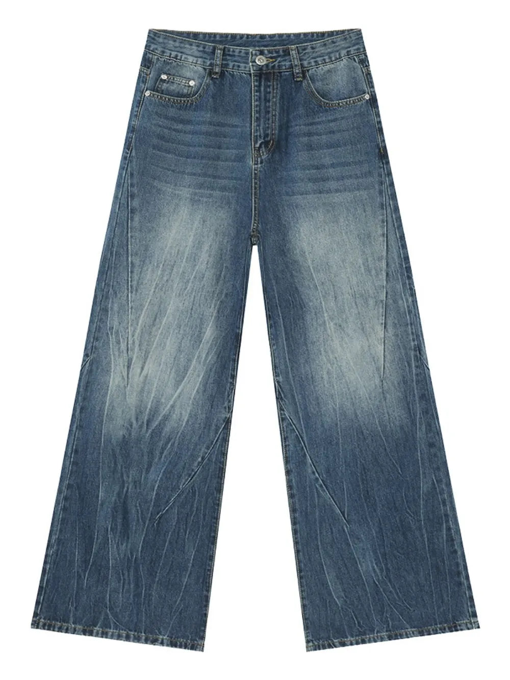 Washed Lightning Pattern Wide Leg Jeans