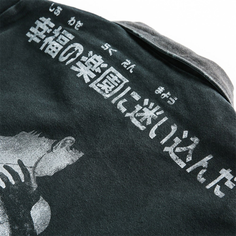 Men's Dark Character Print Canvas Jacket - Retro Punk Street Style