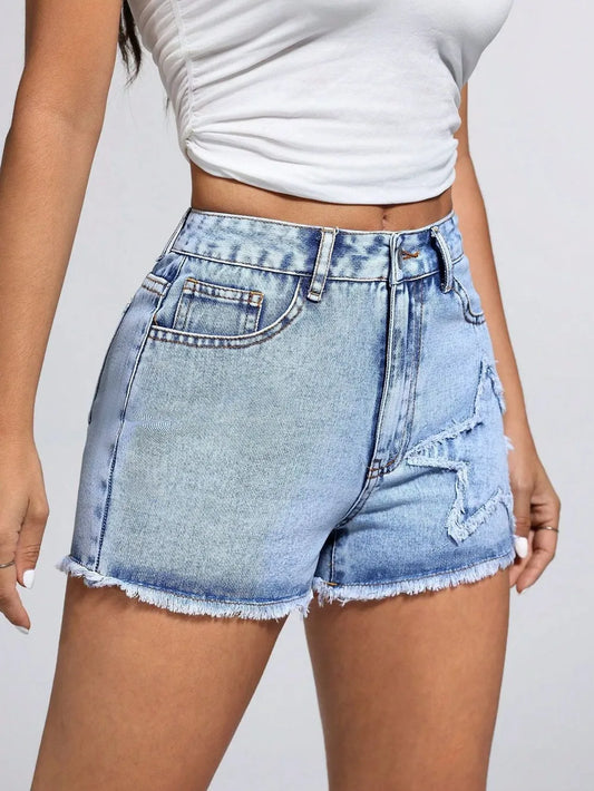Star Raw Hem Denim Shorts - Premium Japanese Craftsmanship