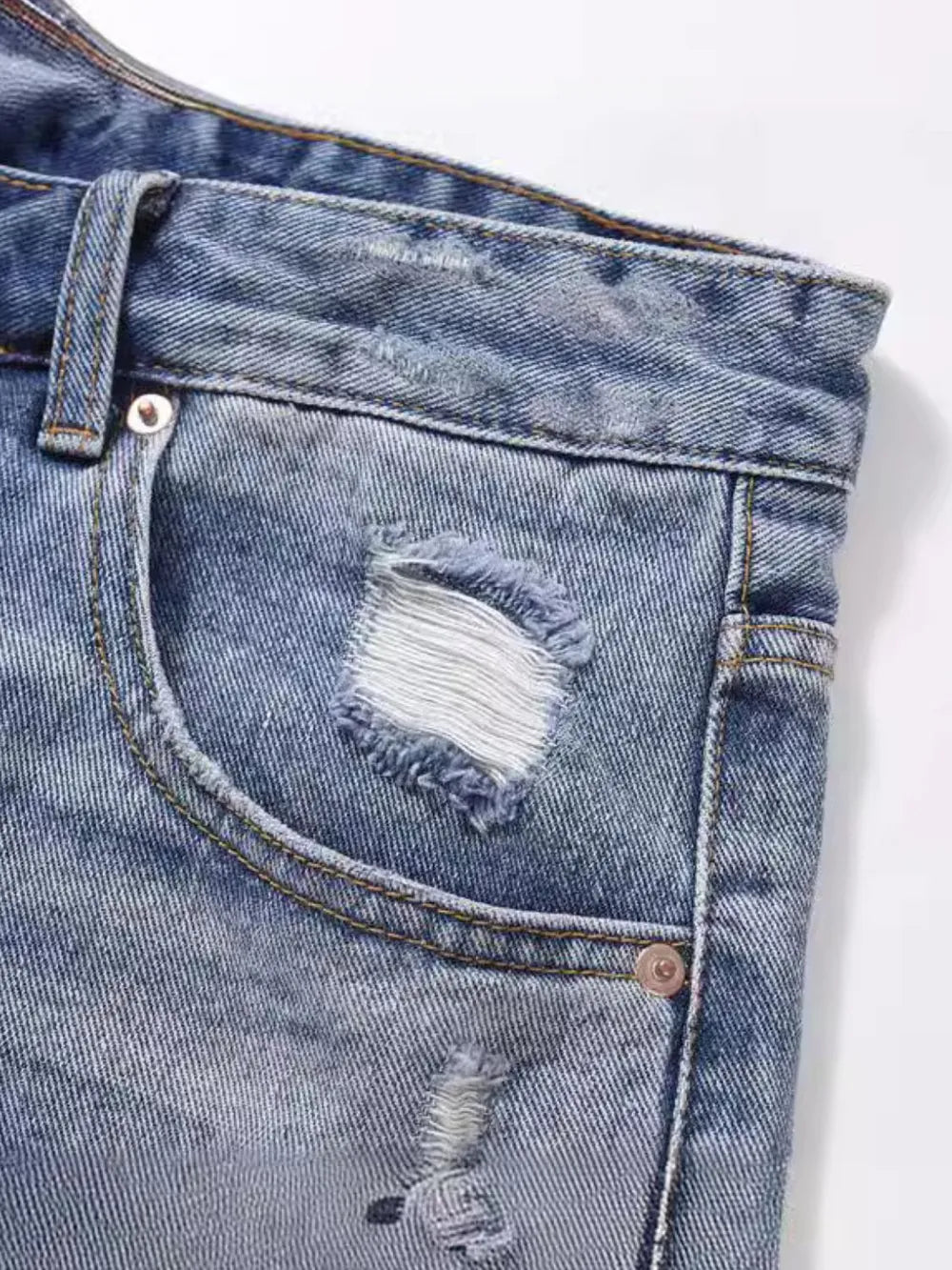 Men's Distressed Denim Bermuda Shorts - Premium Japanese Craftsmanship