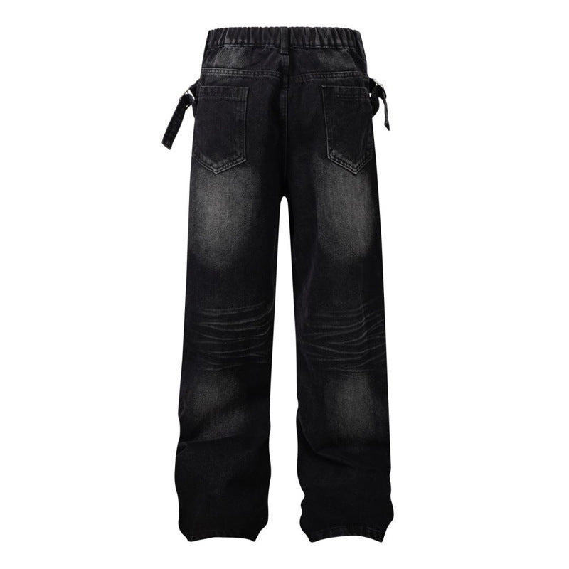 Paris Style Vintage Washed Black Grey Baggy Jeans