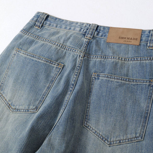 Street Style High-Street Unique Design Slub Denim Long Pants