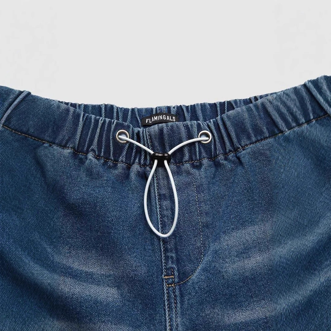 Mid Waist Wide Leg Pleated Loose Jeans - Women's Street Retro Straight Leg Pants