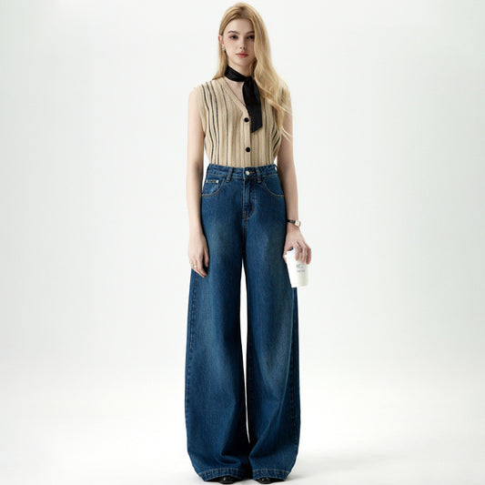 Women's Elegant Wide-Leg Jeans - Casual Hip-Covering Trousers