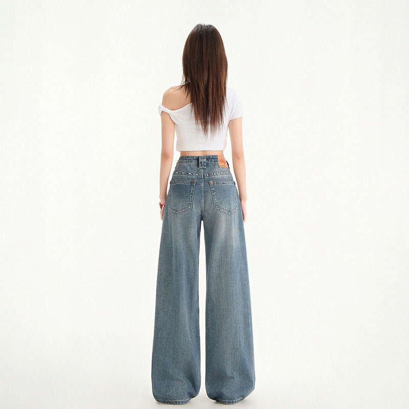 Women's Wide-Leg Niche Water-Washed Floor-Length Straight Pants