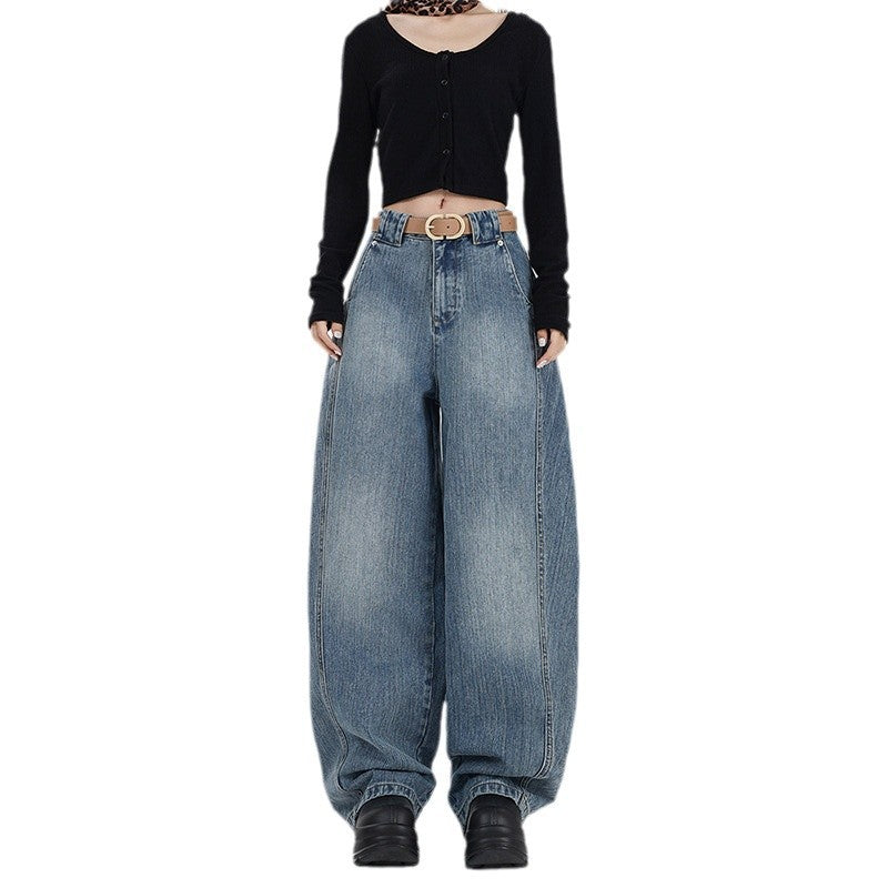 Silk Women's Loose Wide-Leg Jeans with Vintage Style