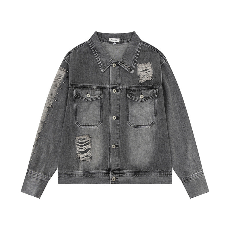 Washed Ripped Denim Jacket for Men