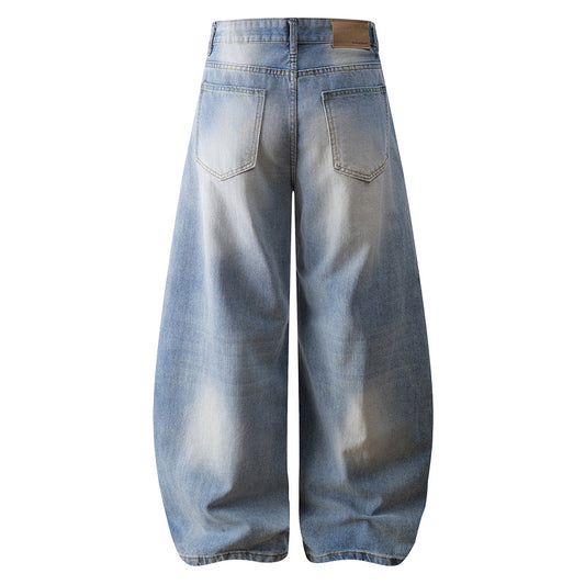 Clean Fit Slub Washed Denim Pants for Men and Women with Flared Design Sense