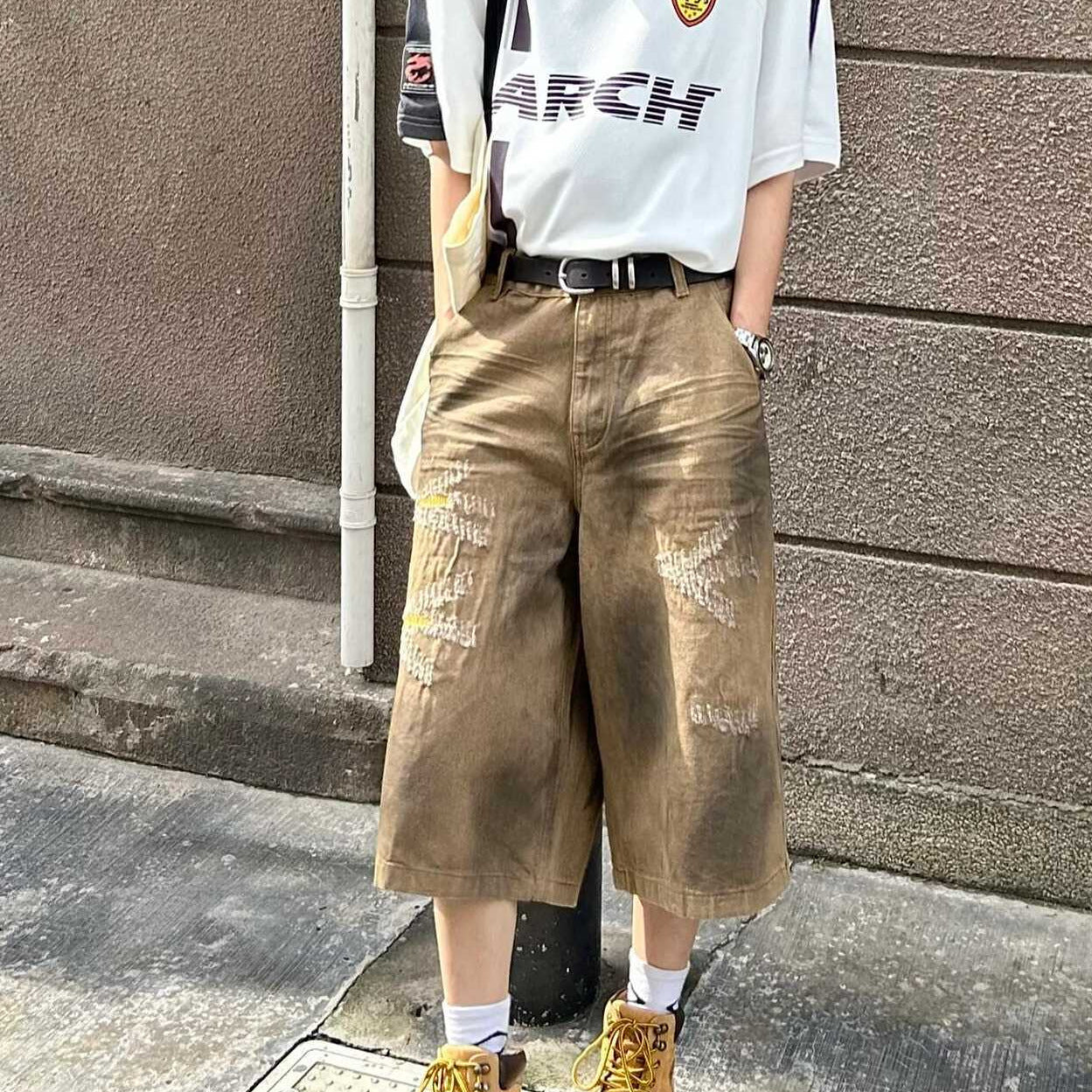 Washed Vintage Niche Design Straight Leg Loose Denim Shorts