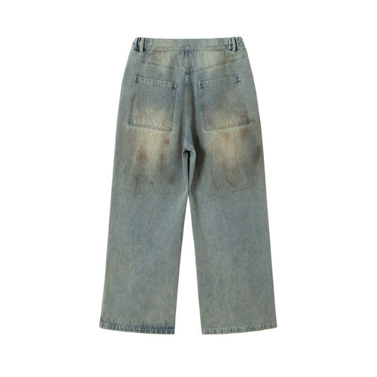Japanese Retro Splashed Ink Ripped Jeans - Loose Fit Denim Pants