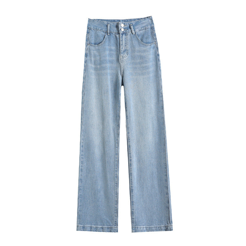 Women's Wide-Leg Jeans Summer Thin High-Waist Silk Straight Pants
