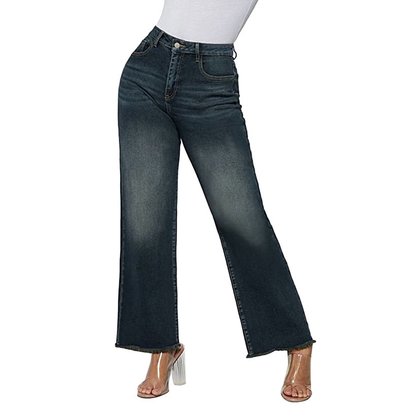 Women's Wide Leg Cropped Pants - Loose Fit Cat Whiskers Horse Chestnut Jeans