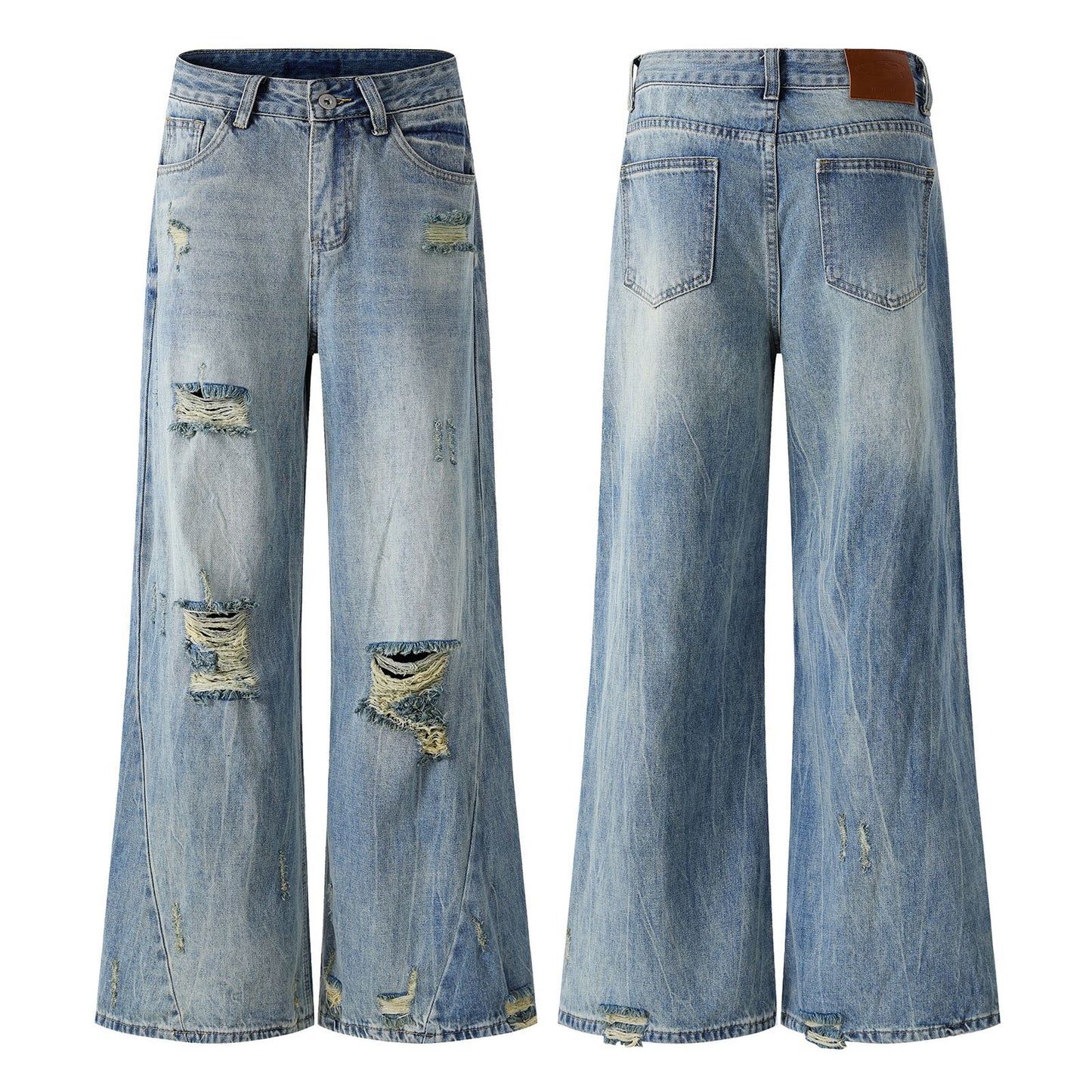 Ripped Wide-Leg Floor Pants - Premium Japanese Denim