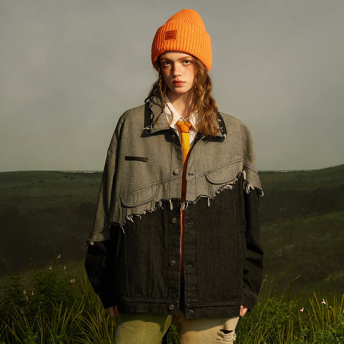 Hit Color Denim Jackets - Premium Lapel Long Sleeve