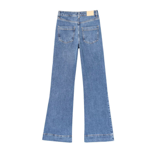 Women's Pocket Decoration Micro Flared Denim Pants