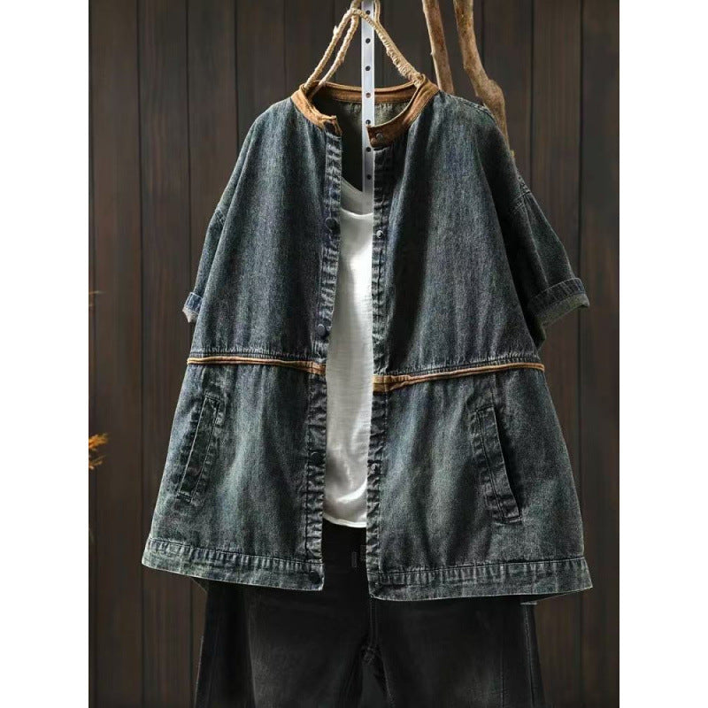 Summer Vintage Denim Short Sleeve Lightweight Jacket for Women