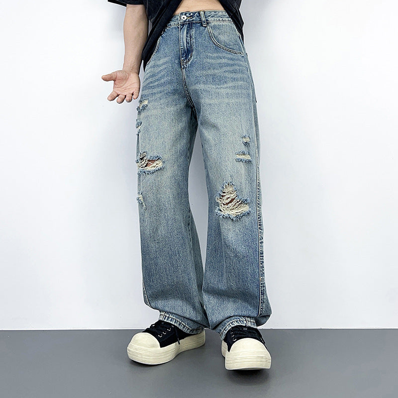 Retro Casual Wide Leg Denim Pants for Men