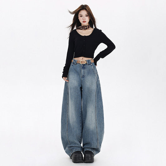Silk Women's Loose Wide-Leg Jeans with Vintage Style