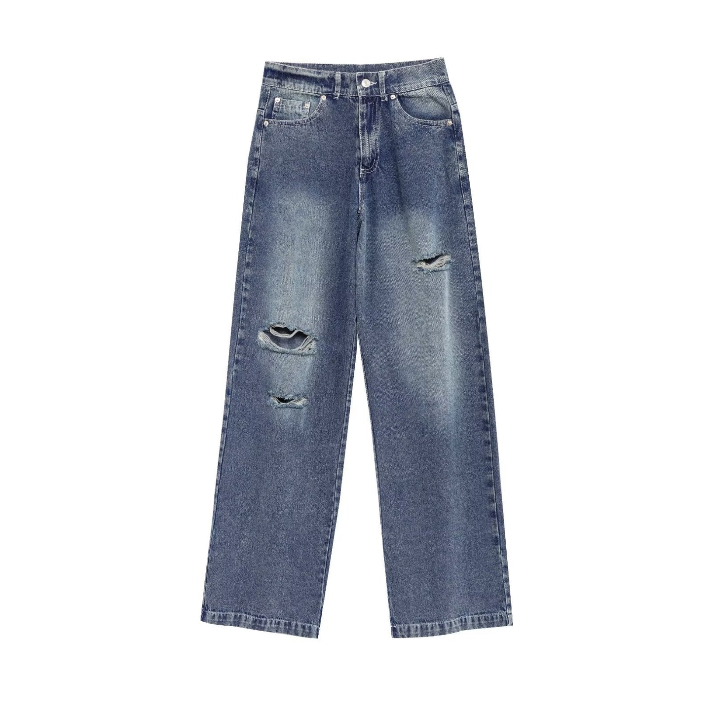 Old Ripped Long Jeans for Women - Sea Blue