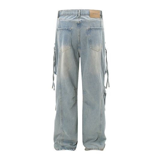Premium Washed Jeans with Loose Fit and Straight Leg